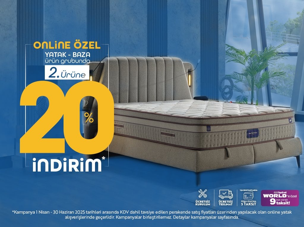 Yatak Baza Ürün Grubunda Online Özel 2. Ürüne %20 İndirim