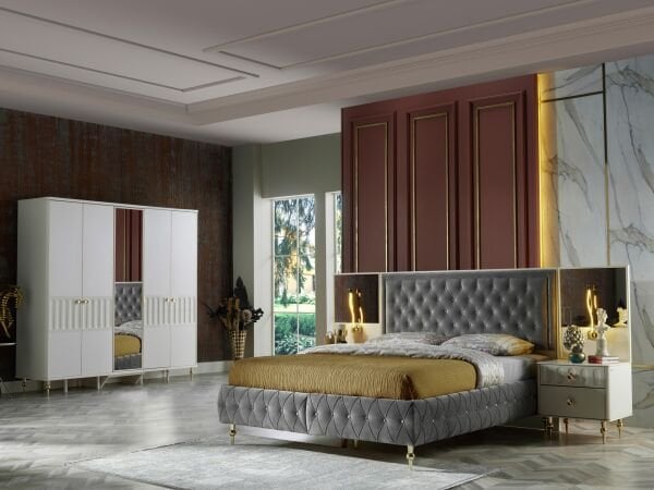 Blanca 5 Door Wardrobe With Mirror - Gold