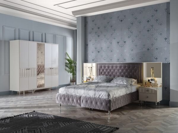 Blanca 5 Door Wardrobe With Mirror - Gold