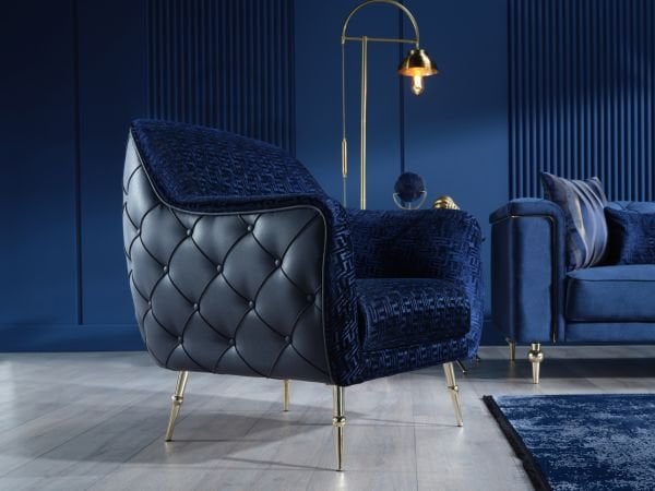 Blanca Koltuk Takımı Lacivert - Model 1 - Altın