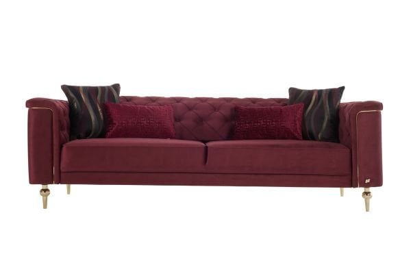 Blanca Üçlü Koltuk Bordo - Model 1 - Altın