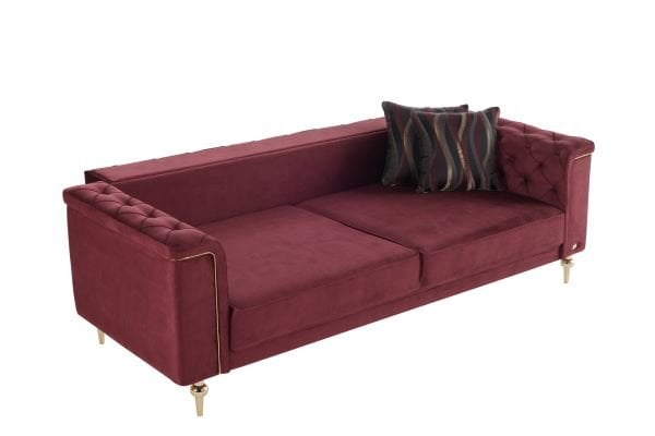 Blanca Üçlü Koltuk Bordo - Model 1 - Altın